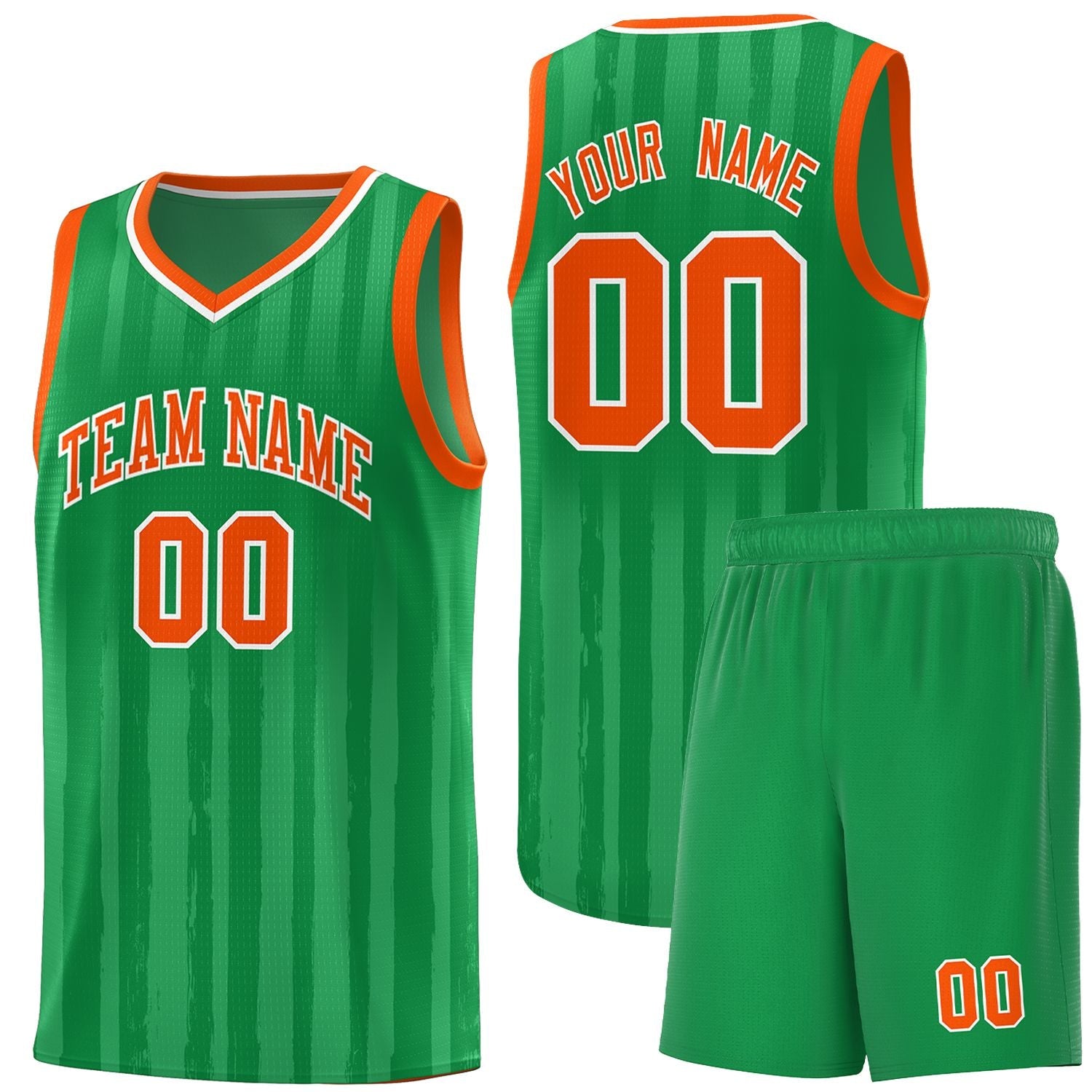 Custom Kelly Green Orange Vertical Striped Pattern Sports Uniform Basketball Jersey