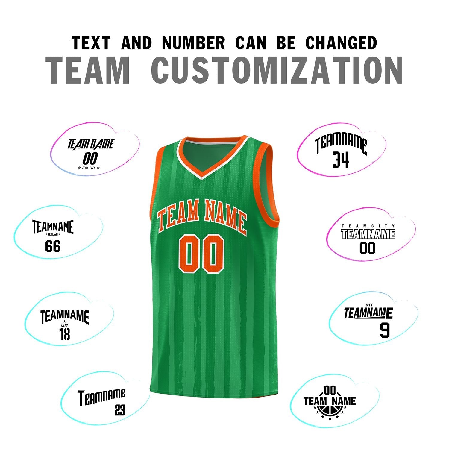 Custom Kelly Green Orange Vertical Striped Pattern Sports Uniform Basketball Jersey