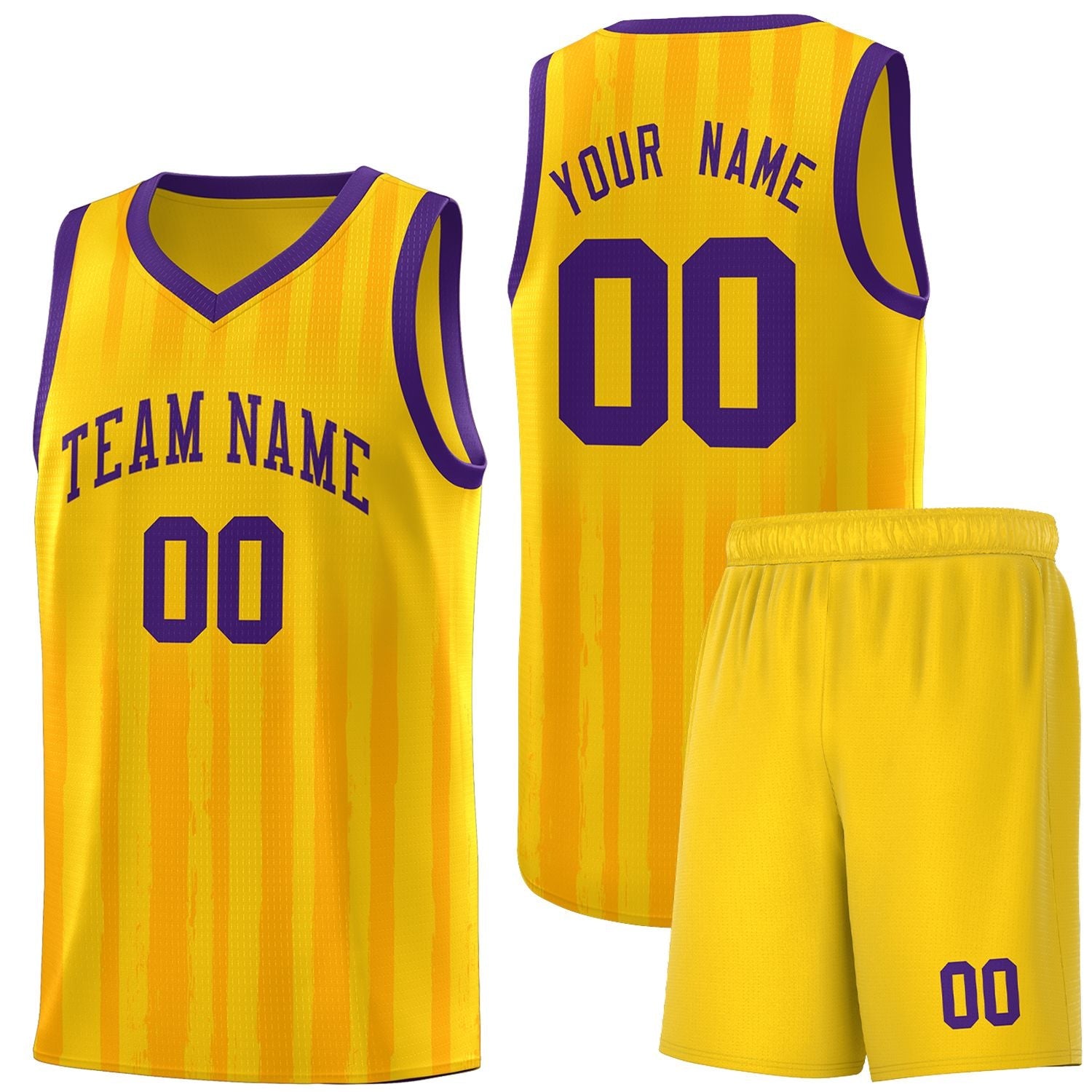 Custom Gold Purple Vertical Striped Pattern Sports Uniform Basketball Jersey