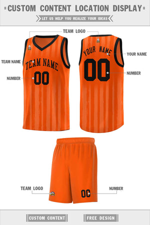 Custom Orange Black Vertical Striped Pattern Sports Uniform Basketball Jersey