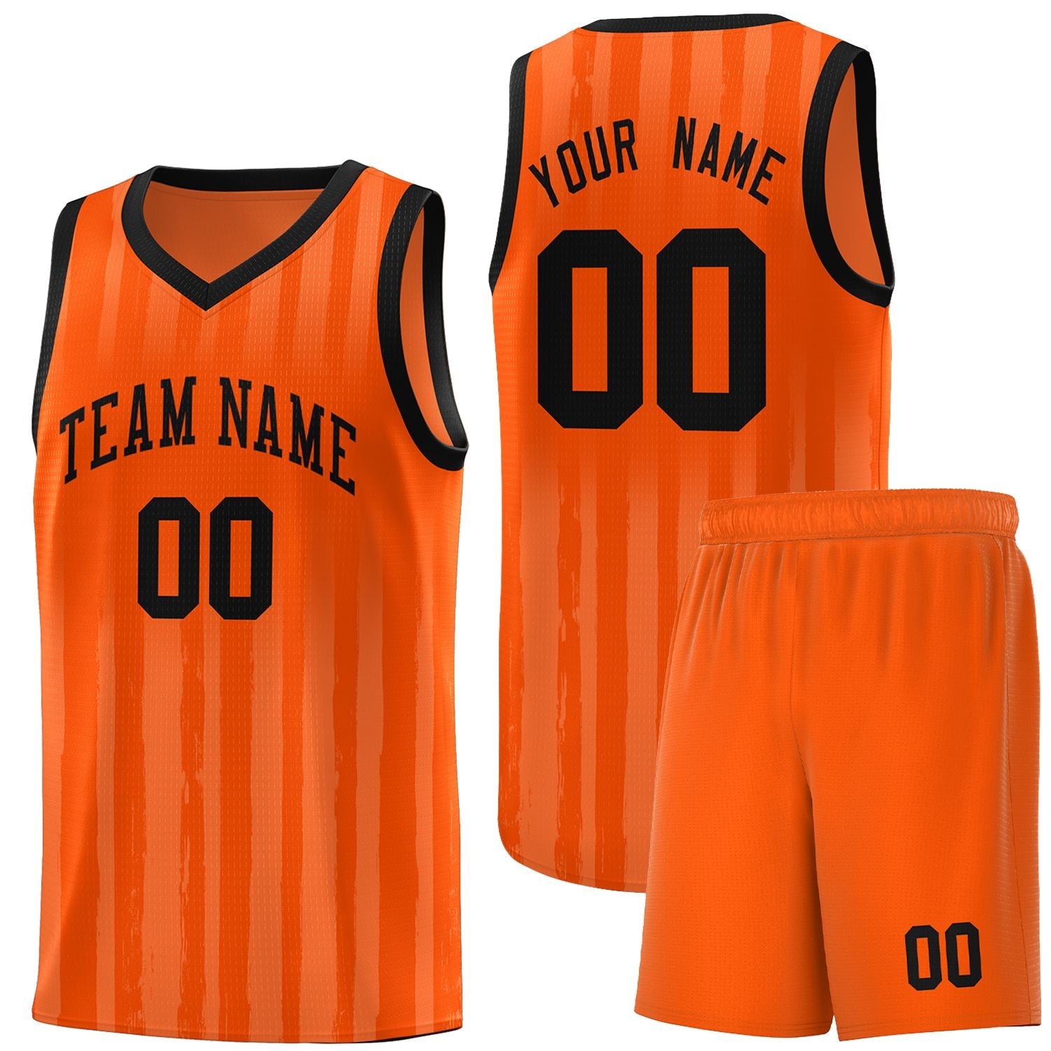 Custom Orange Black Vertical Striped Pattern Sports Uniform Basketball Jersey