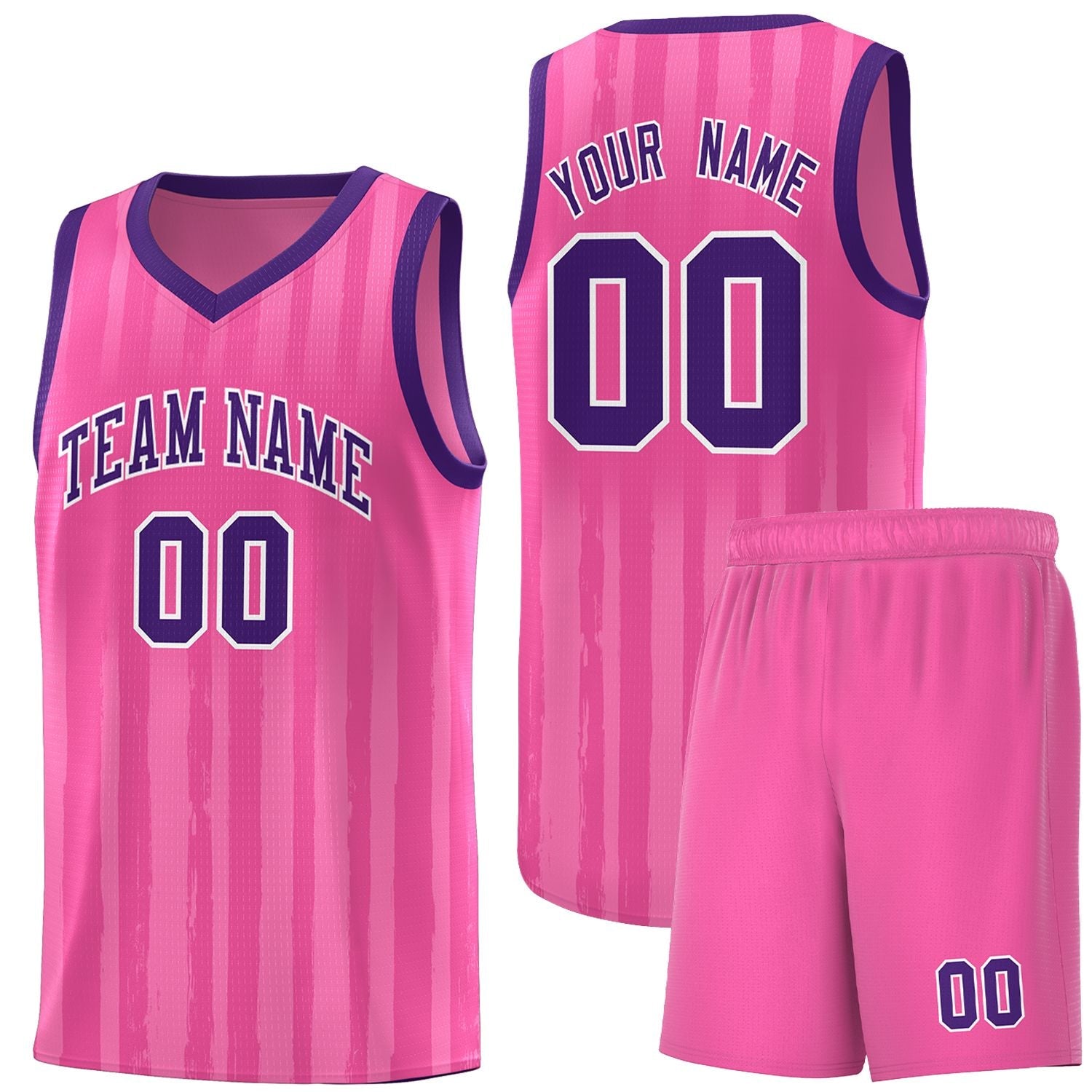 Custom Pink Purple Vertical Striped Pattern Sports Uniform Basketball Jersey