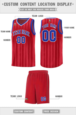 Custom Red Royal Vertical Striped Pattern Sports Uniform Basketball Jersey