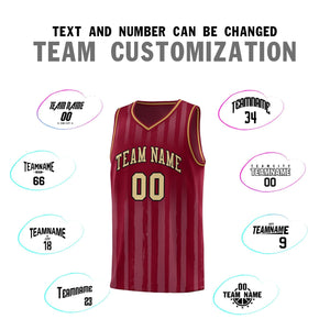 Custom Crimson Khaki Vertical Striped Pattern Sports Uniform Basketball Jersey