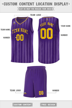 Custom Purple Gold Vertical Striped Pattern Sports Uniform Basketball Jersey