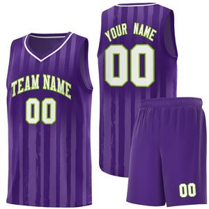 Custom Purple White Vertical Striped Pattern Sports Uniform Basketball Jersey