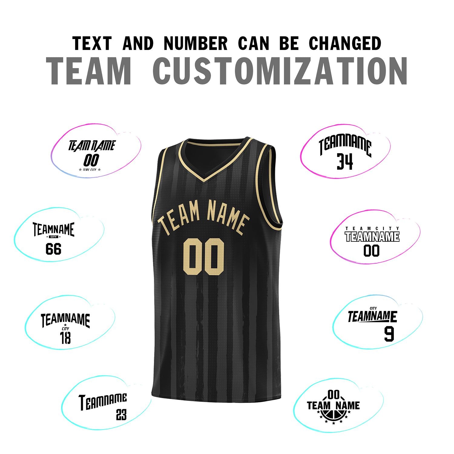 Custom Black Khaki Vertical Striped Pattern Sports Uniform Basketball Jersey