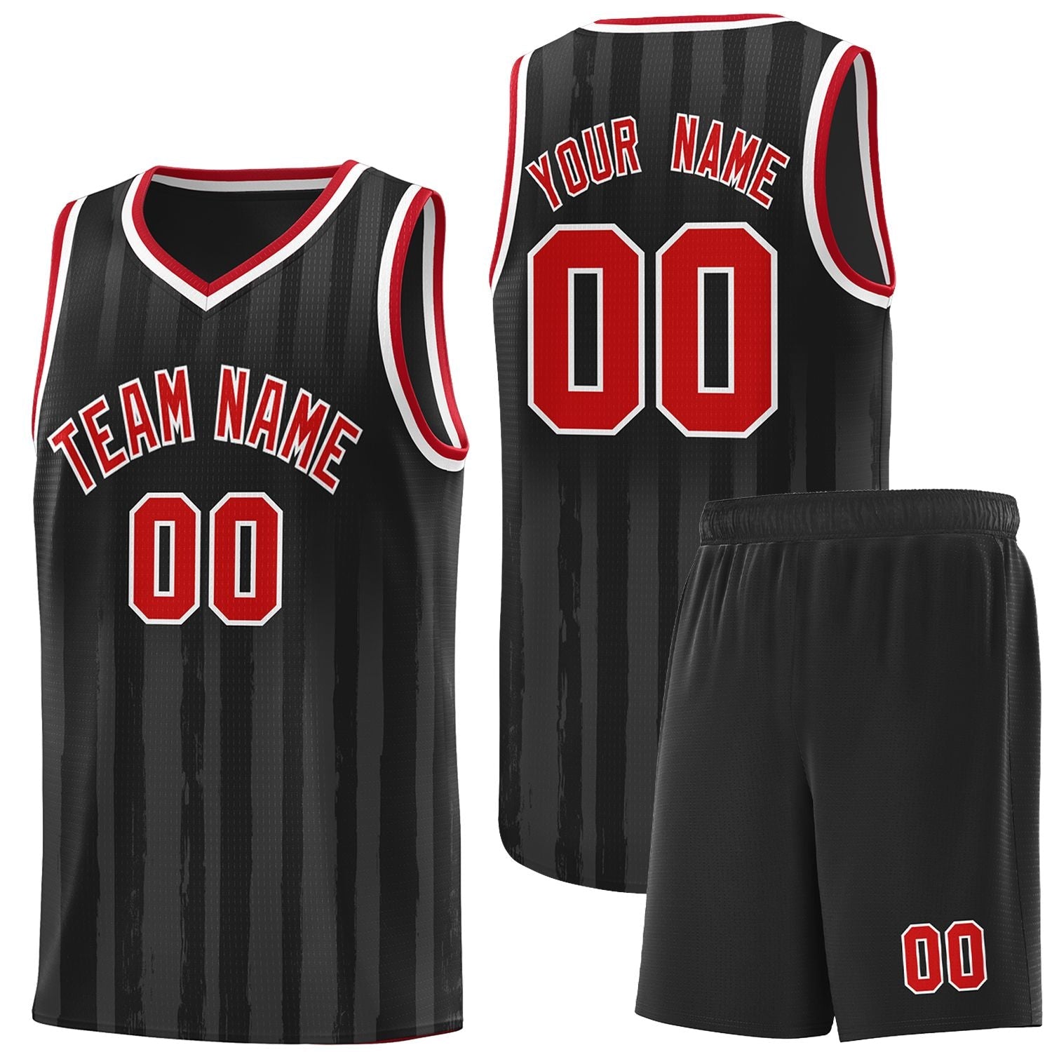 Custom Black Red Vertical Striped Pattern Sports Uniform Basketball Jersey