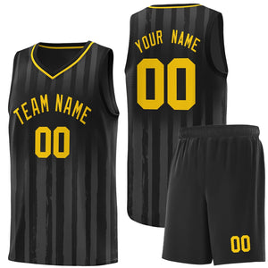 Custom Black Gold Vertical Striped Pattern Sports Uniform Basketball Jersey