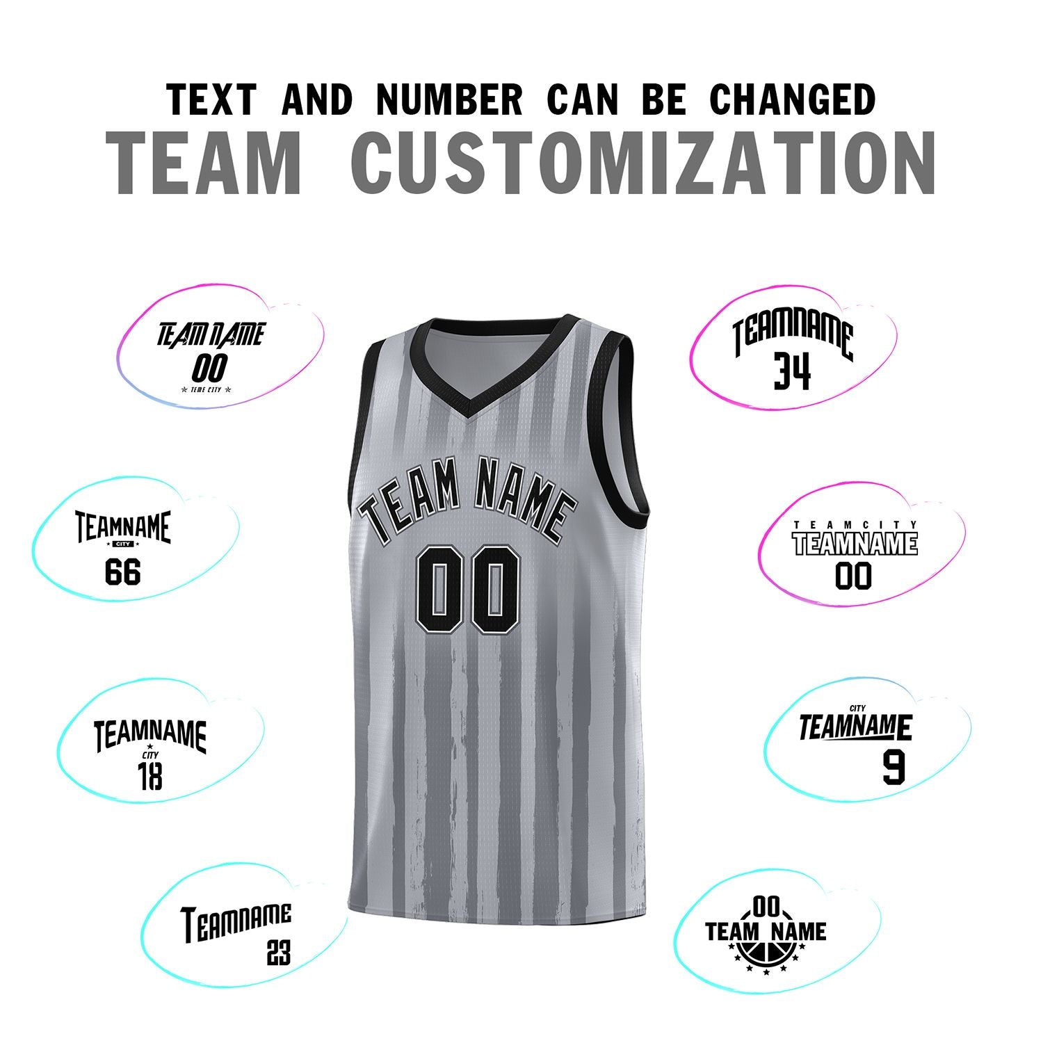 Custom Gray Black Vertical Striped Pattern Sports Uniform Basketball Jersey