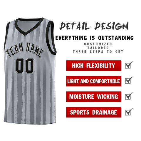 Custom Gray Black Vertical Striped Pattern Sports Uniform Basketball Jersey