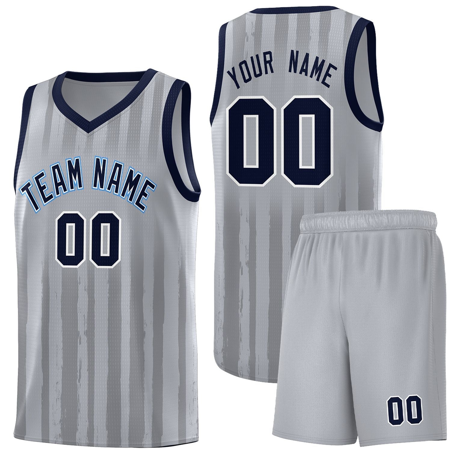 Custom Gray Navy Vertical Striped Pattern Sports Uniform Basketball Jersey