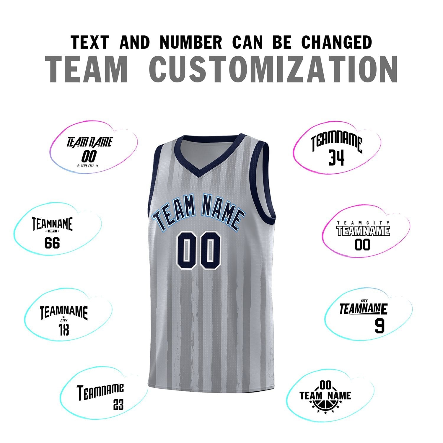 Custom Gray Navy Vertical Striped Pattern Sports Uniform Basketball Jersey