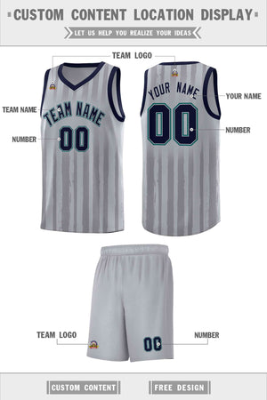 Custom Gray Navy Vertical Striped Pattern Sports Uniform Basketball Jersey