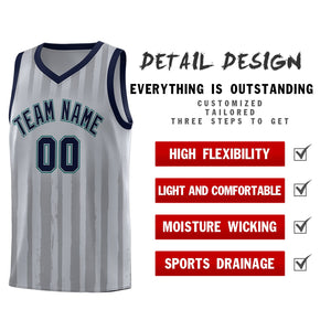 Custom Gray Navy Vertical Striped Pattern Sports Uniform Basketball Jersey