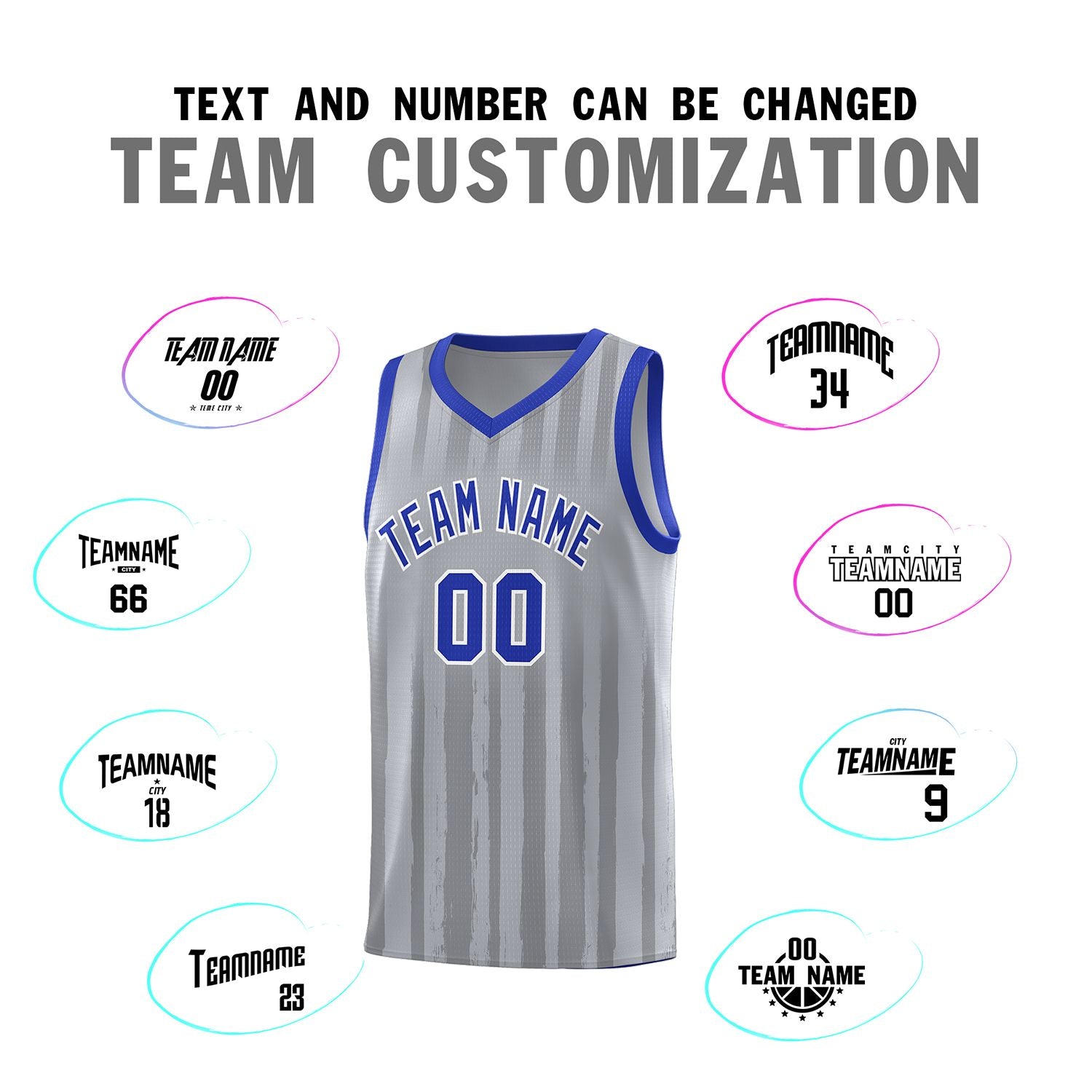 Custom Gray Royal Vertical Striped Pattern Sports Uniform Basketball Jersey