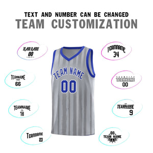 Custom Gray Royal Vertical Striped Pattern Sports Uniform Basketball Jersey