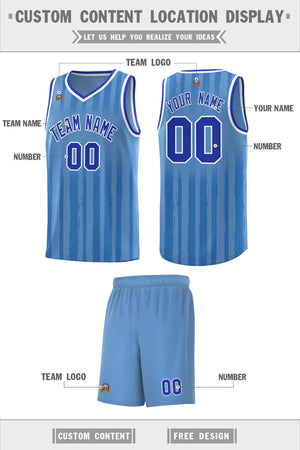 Custom Light Blue Royal Vertical Striped Pattern Sports Uniform Basketball Jersey