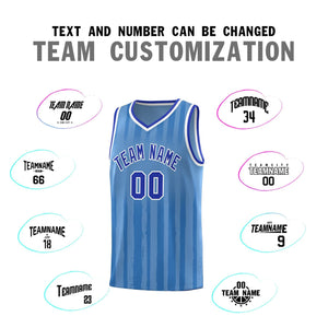 Custom Light Blue Royal Vertical Striped Pattern Sports Uniform Basketball Jersey