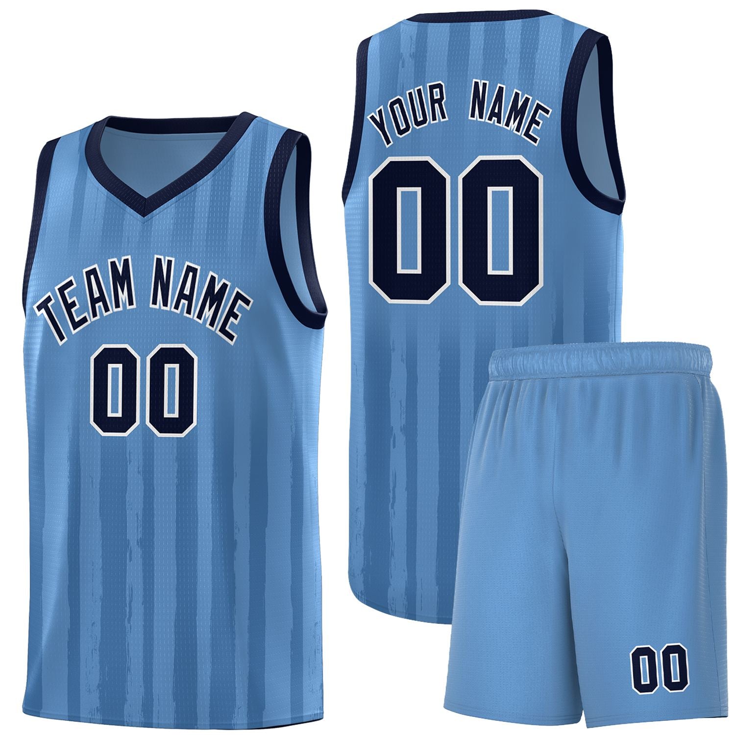 Custom Light Blue Navy Vertical Striped Pattern Sports Uniform Basketball Jersey