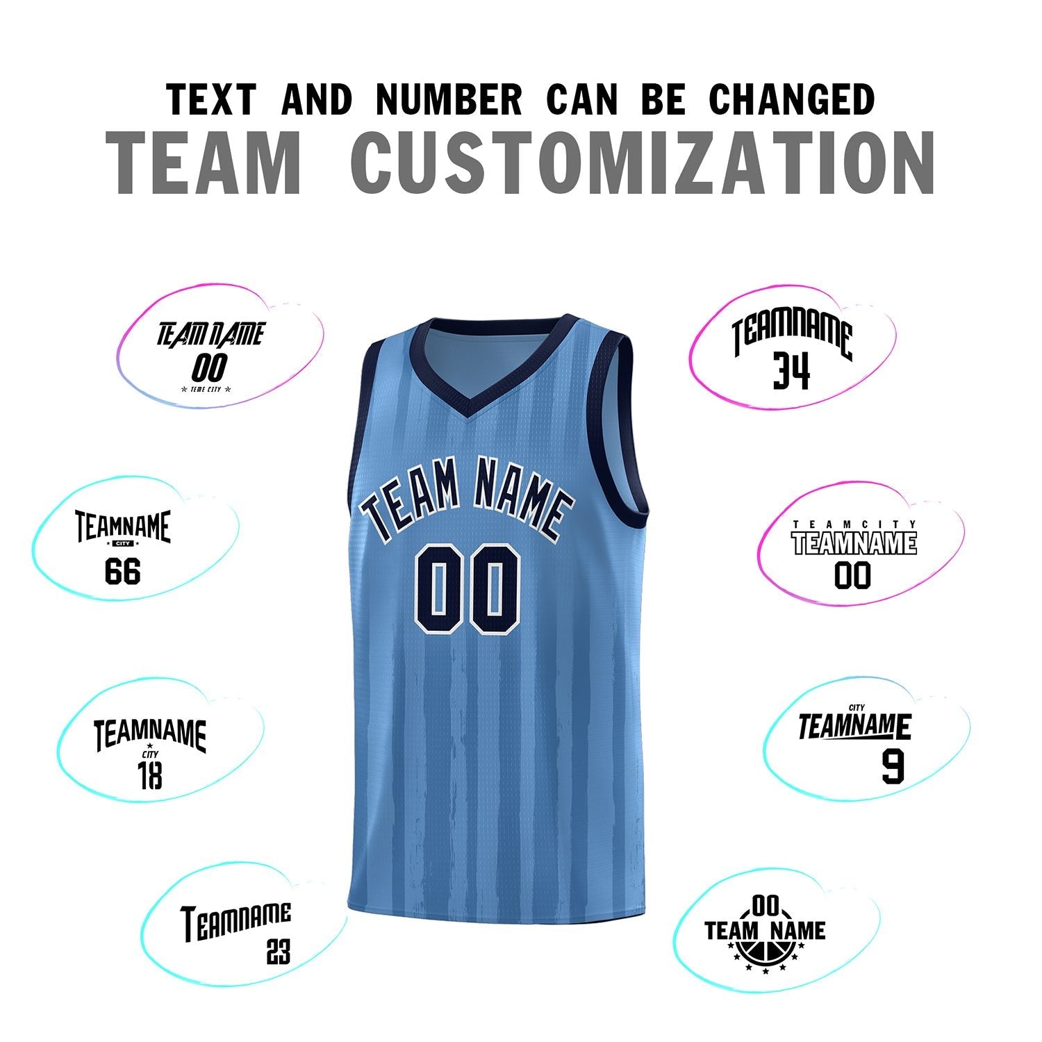 Custom Light Blue Navy Vertical Striped Pattern Sports Uniform Basketball Jersey