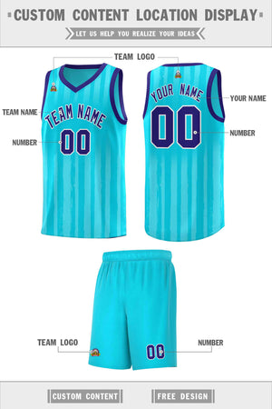 Custom Sky Blue Violet Vertical Striped Pattern Sports Uniform Basketball Jersey