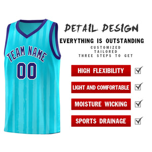 Custom Sky Blue Violet Vertical Striped Pattern Sports Uniform Basketball Jersey