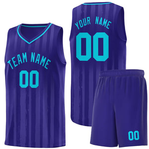 Custom Violet Sky Blue Vertical Striped Pattern Sports Uniform Basketball Jersey