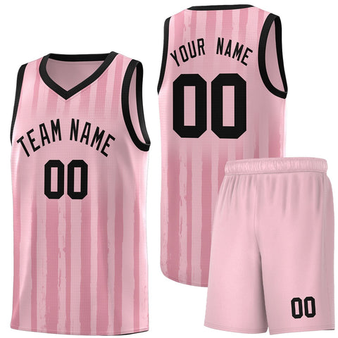 Custom Light Pink Black Vertical Striped Pattern Sports Uniform Basketball Jersey