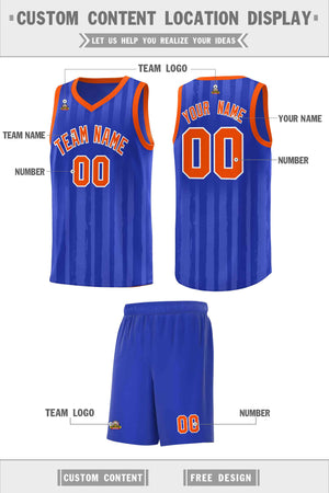 Custom Royal Orange Vertical Striped Pattern Sports Uniform Basketball Jersey