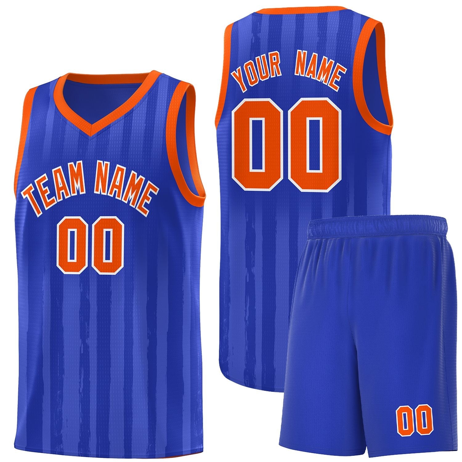 Custom Royal Orange Vertical Striped Pattern Sports Uniform Basketball Jersey