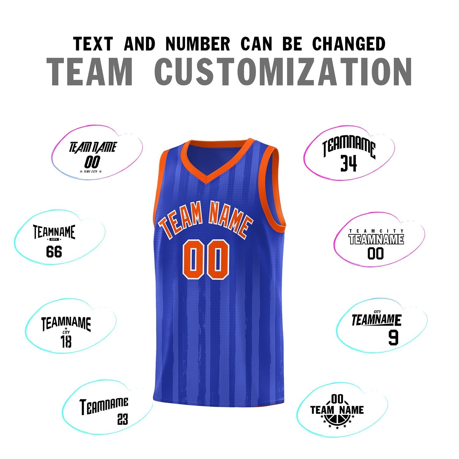 Custom Royal Orange Vertical Striped Pattern Sports Uniform Basketball Jersey