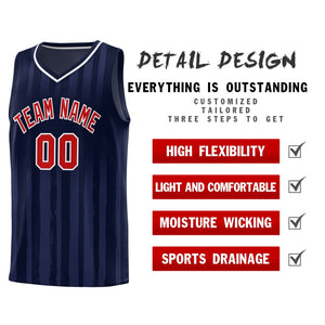 Custom Navy Red Vertical Striped Pattern Sports Uniform Basketball Jersey