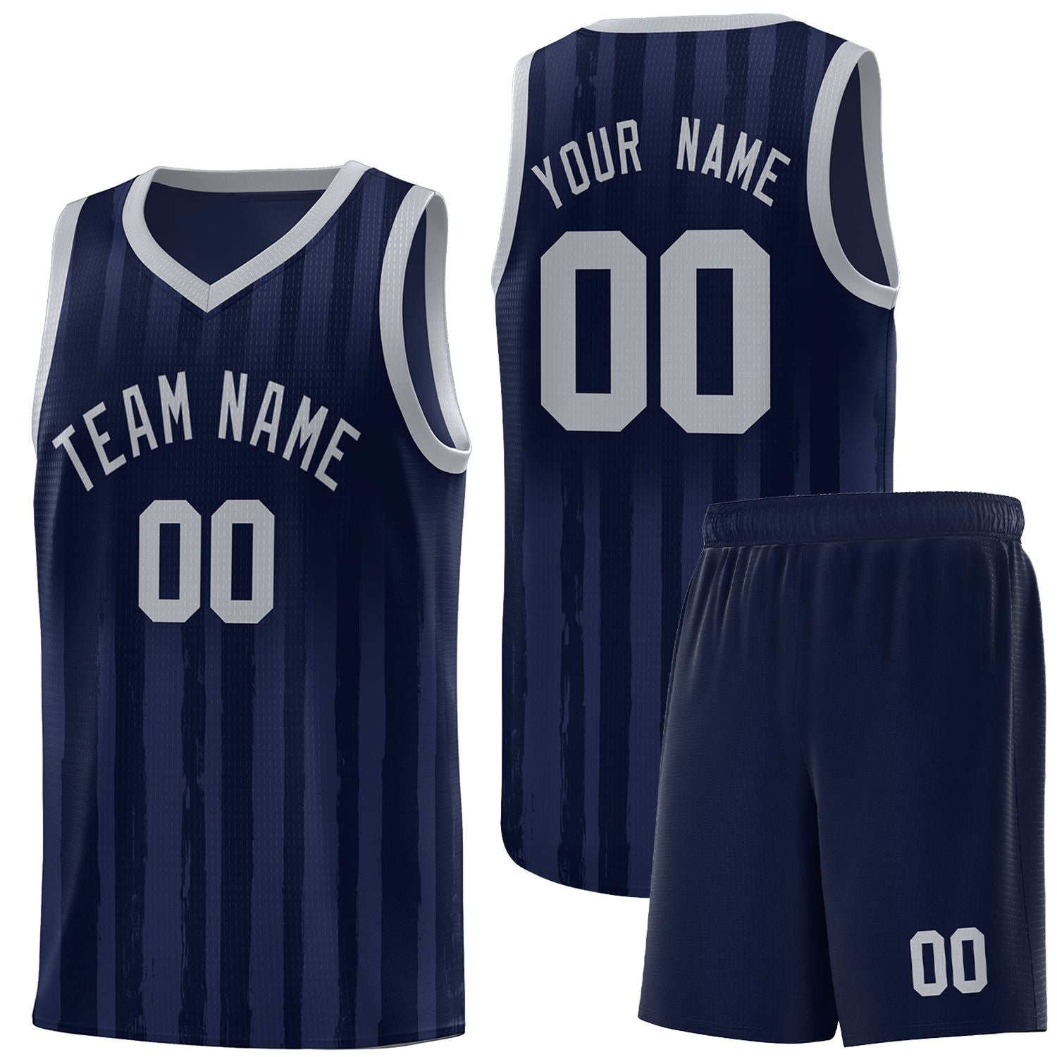 Custom Navy Gray Vertical Striped Pattern Sports Uniform Basketball Jersey