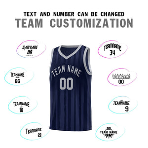 Custom Navy Gray Vertical Striped Pattern Sports Uniform Basketball Jersey