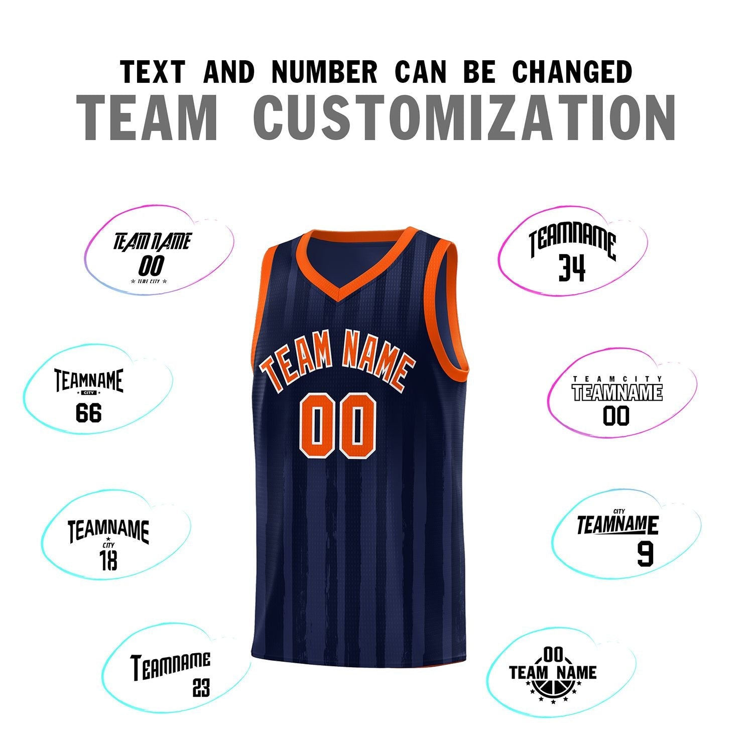 Custom Navy Orange Vertical Striped Pattern Sports Uniform Basketball Jersey