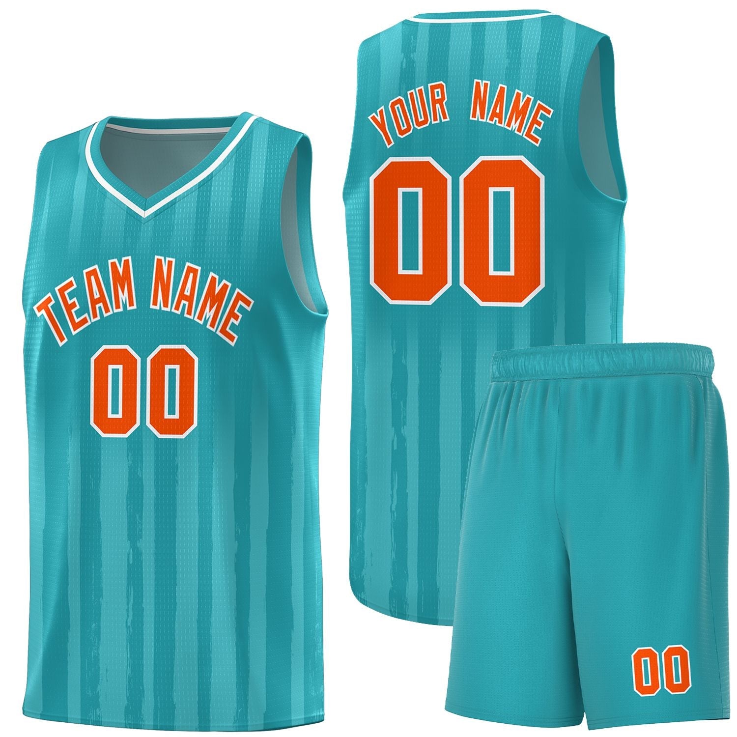 Custom Aqua Orange Vertical Striped Pattern Sports Uniform Basketball Jersey