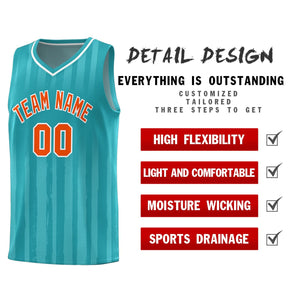 Custom Aqua Orange Vertical Striped Pattern Sports Uniform Basketball Jersey