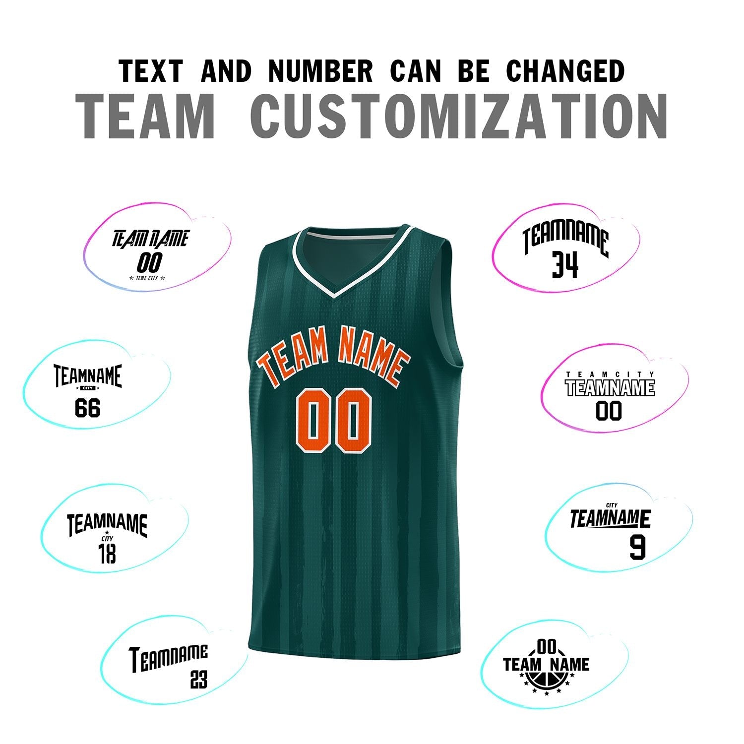 Custom Midnight Green Orange Vertical Striped Pattern Sports Uniform Basketball Jersey