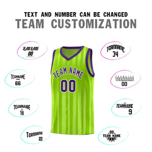 Custom Neon Green Purple Vertical Striped Pattern Sports Uniform Basketball Jersey