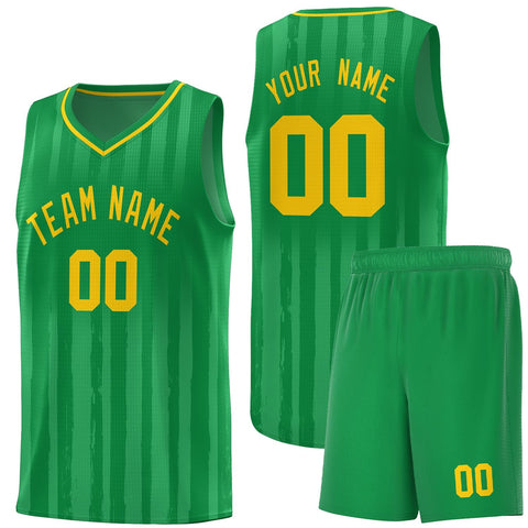 Custom Kelly Green Gold Vertical Striped Pattern Sports Uniform Basketball Jersey