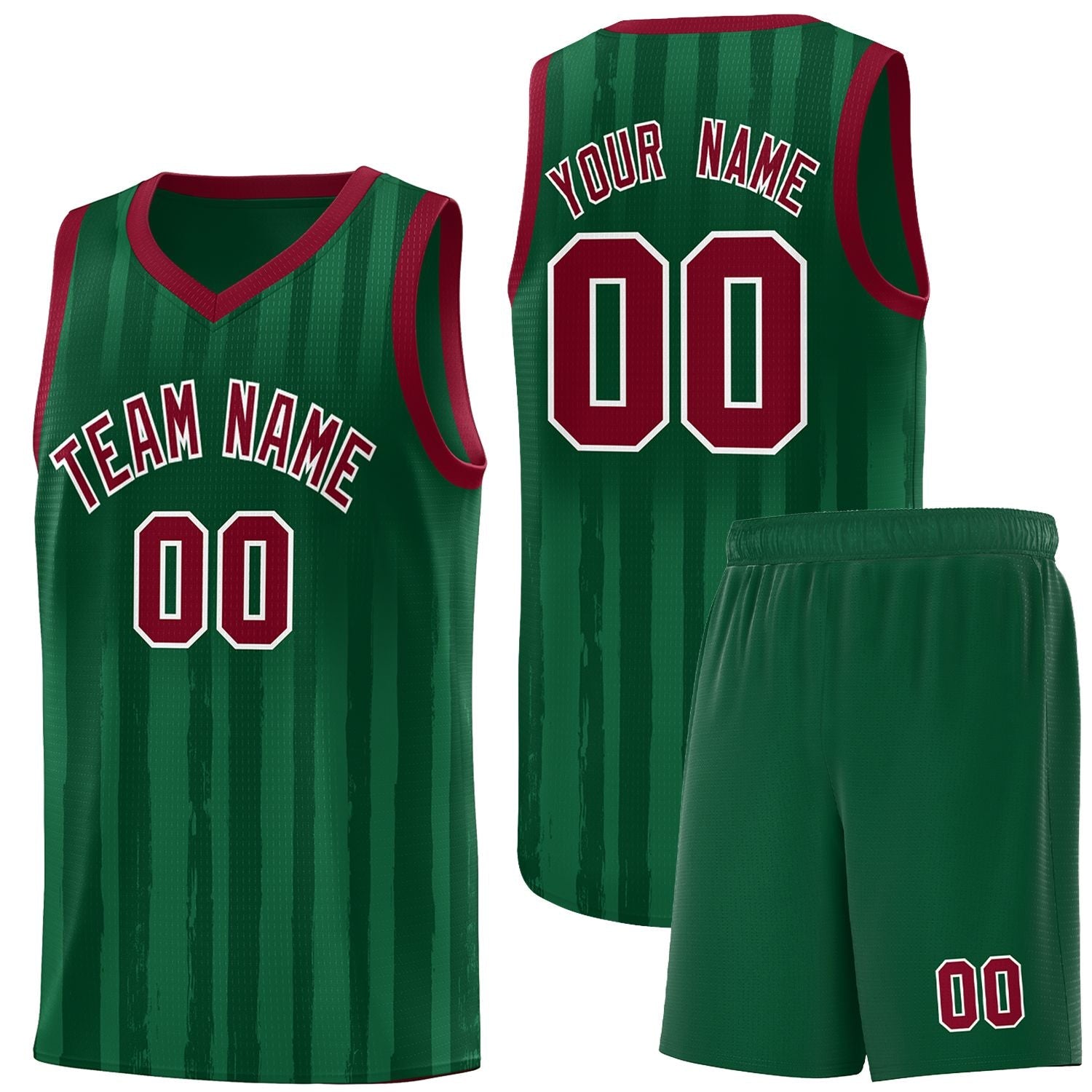 Custom Green Crimson Vertical Striped Pattern Sports Uniform Basketball Jersey