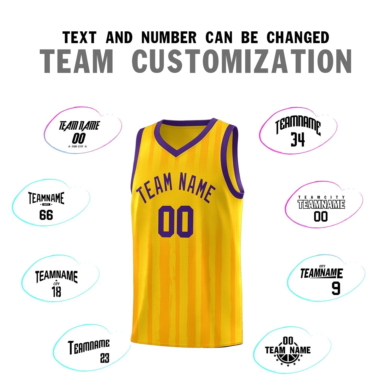 Custom Gold Purple Vertical Striped Pattern Sports Uniform Basketball Jersey