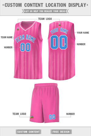 Custom Pink Powder Blue Vertical Striped Pattern Sports Uniform Basketball Jersey