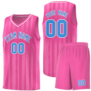 Custom Pink Powder Blue Vertical Striped Pattern Sports Uniform Basketball Jersey