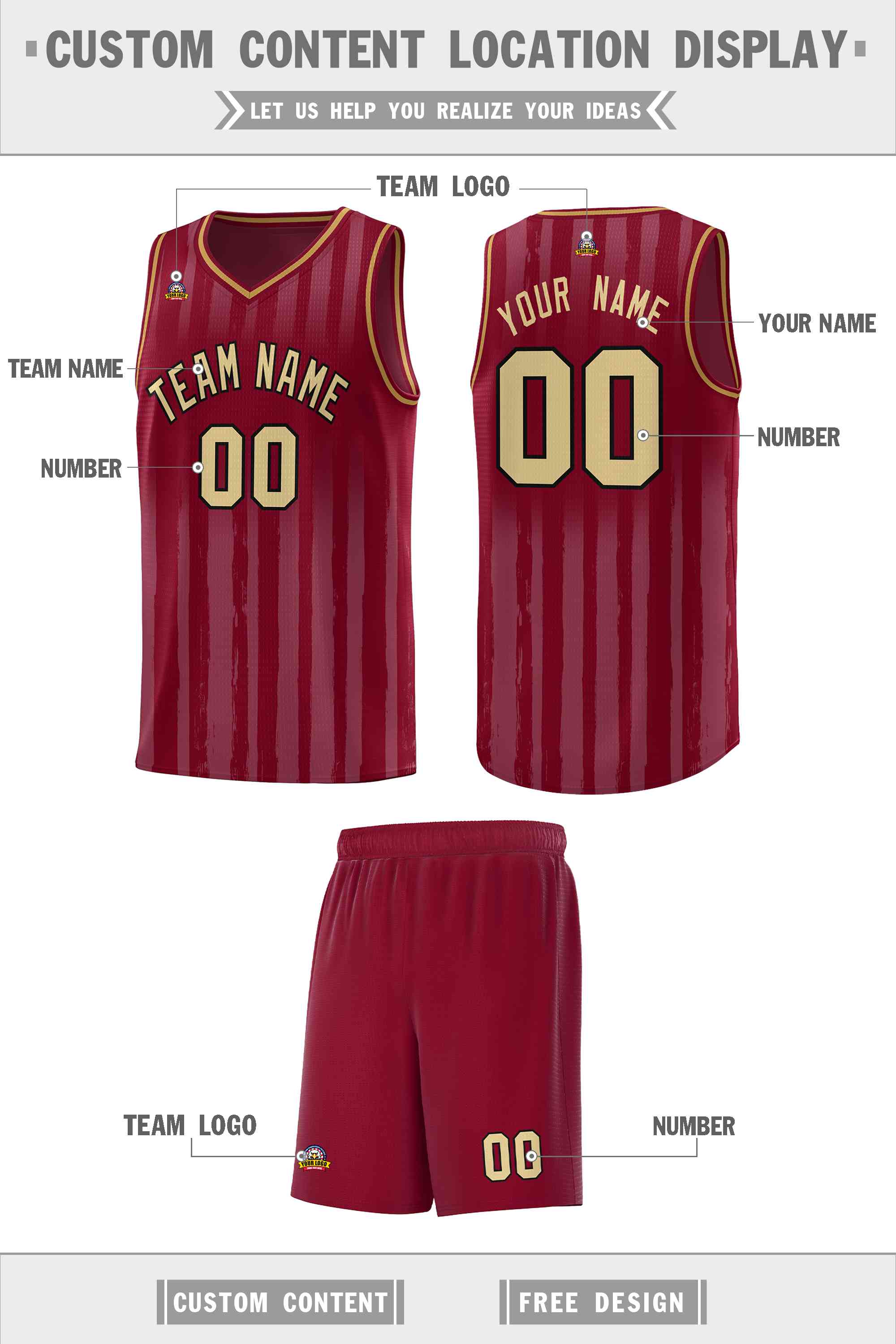 Custom Crimson Khaki Vertical Striped Pattern Sports Uniform Basketball Jersey