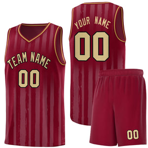 Custom Crimson Khaki Vertical Striped Pattern Sports Uniform Basketball Jersey