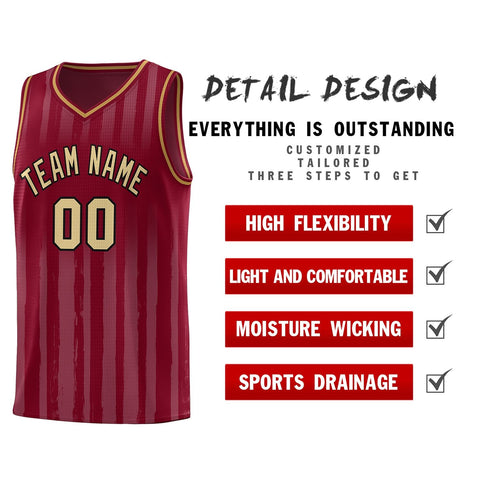 Custom Crimson Khaki Vertical Striped Pattern Sports Uniform Basketball Jersey