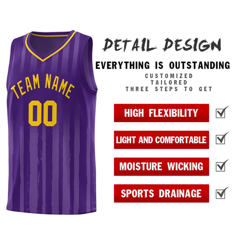 Custom Purple Gold Vertical Striped Pattern Sports Uniform Basketball Jersey