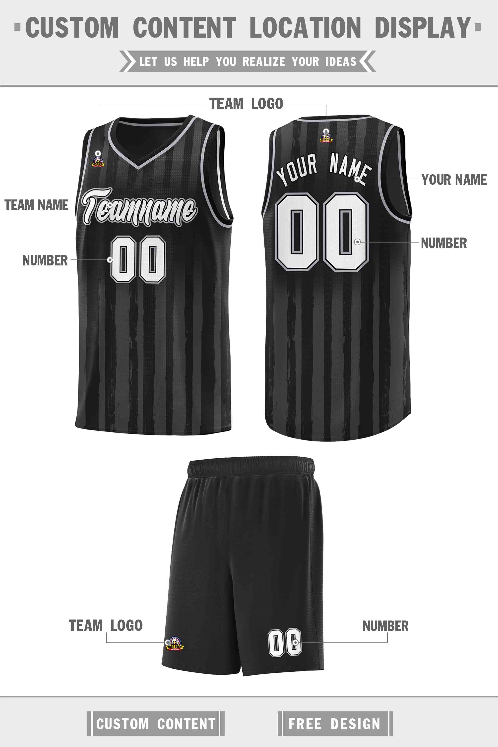 Custom Black White Vertical Striped Pattern Sports Uniform Basketball Jersey